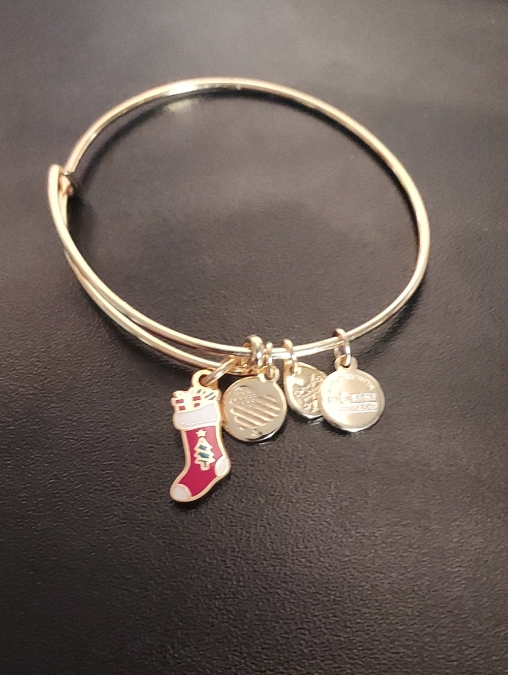Alex and Ani Gold-Tone Bangle with Red Enamel Stocking Charm